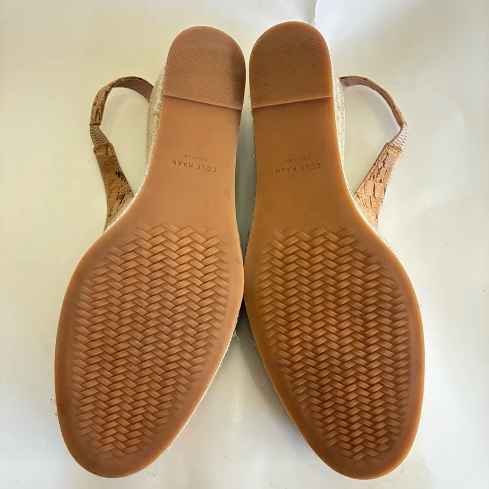 Cole Haan Women's Cloudfeel Natural Linen Espadrille Wedge Slingback Size 9